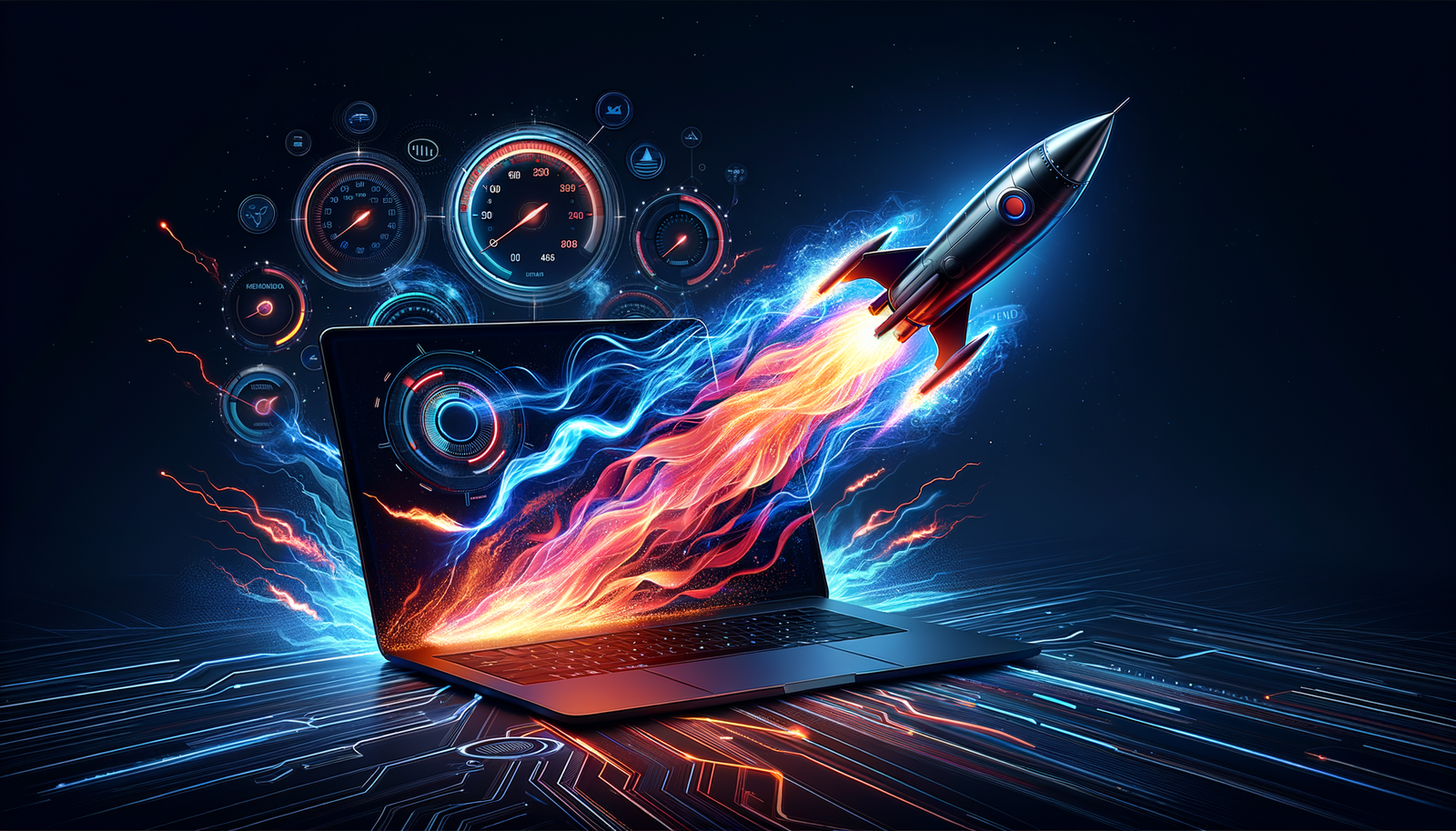 WordPress speed optimization guide - rocket launching through digital performance metrics