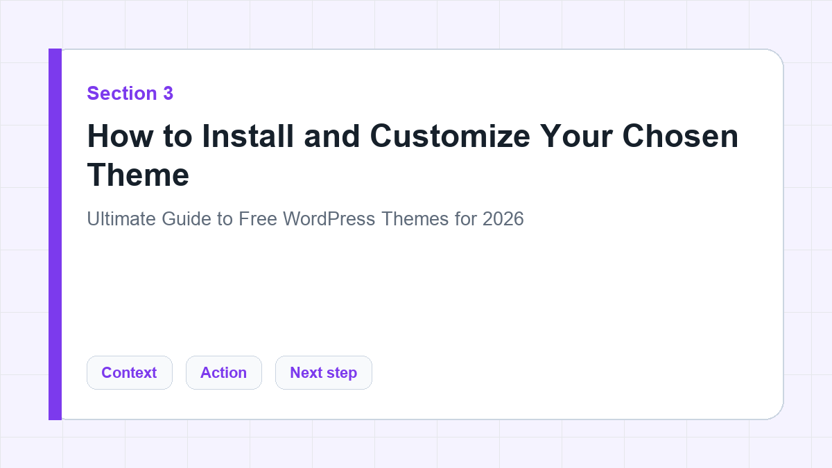 How to Install and Customize Your Chosen Theme section illustration for Ultimate Guide to Free WordPress Themes for 2026