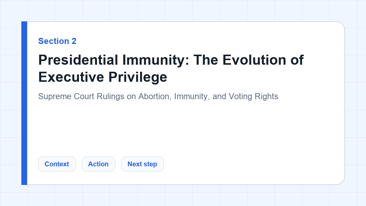 Presidential Immunity: The Evolution of Executive Privilege section illustration for Supreme Court Rulings on Abortion, Immunity, and Voting Rights