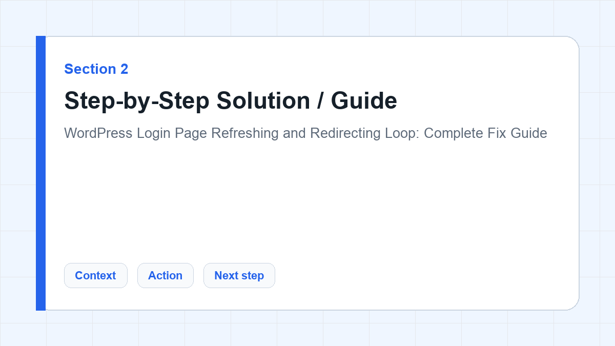 Step-by-Step Solution / Guide section illustration for WordPress Login Page Refreshing and Redirecting Loop: Complete Fix Guide