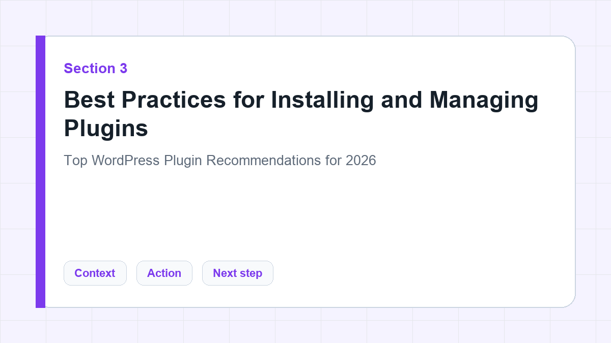 Best Practices for Installing and Managing Plugins section illustration for Top WordPress Plugin Recommendations for 2026