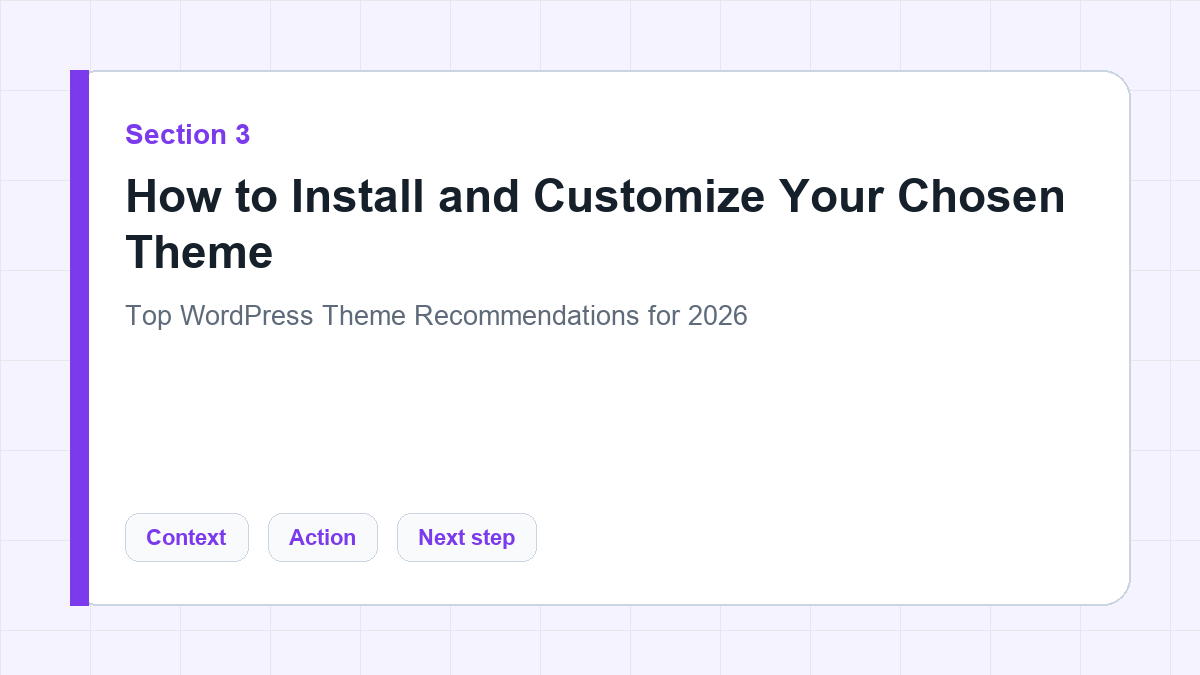 How to Install and Customize Your Chosen Theme section illustration for Top WordPress Theme Recommendations for 2026