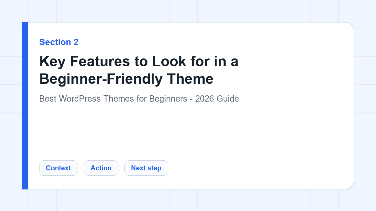 Key Features to Look for in a Beginner-Friendly Theme section illustration for Best WordPress Themes for Beginners - 2026 Guide